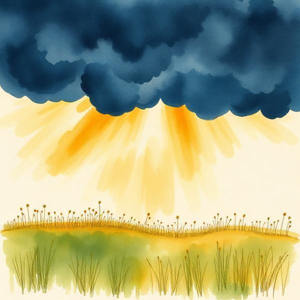 Watercolor of a dark cloud lifting with golden light breaking through.