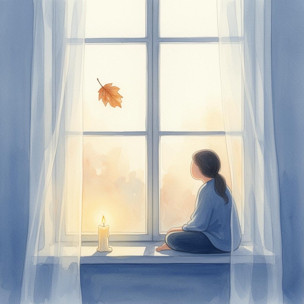 Watercolour of a lone leaf on still water